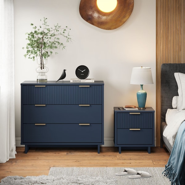 Manhattan Comfort Granville Midnight Blue 3-Drawer Dresser and 2-Drawer Nightstand, Set of 2 GRAN044 - main